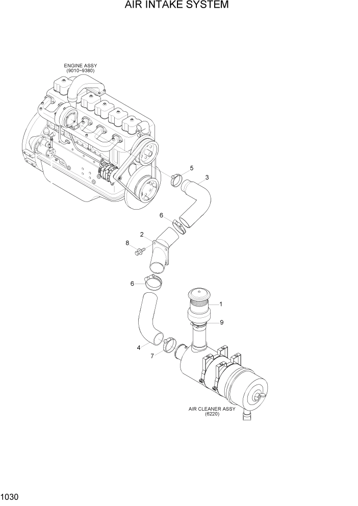 Схема запчастей Hyundai R370LC7 - PAGE 1030 AIR INTAKE SYSTEM СИСТЕМА ДВИГАТЕЛЯ