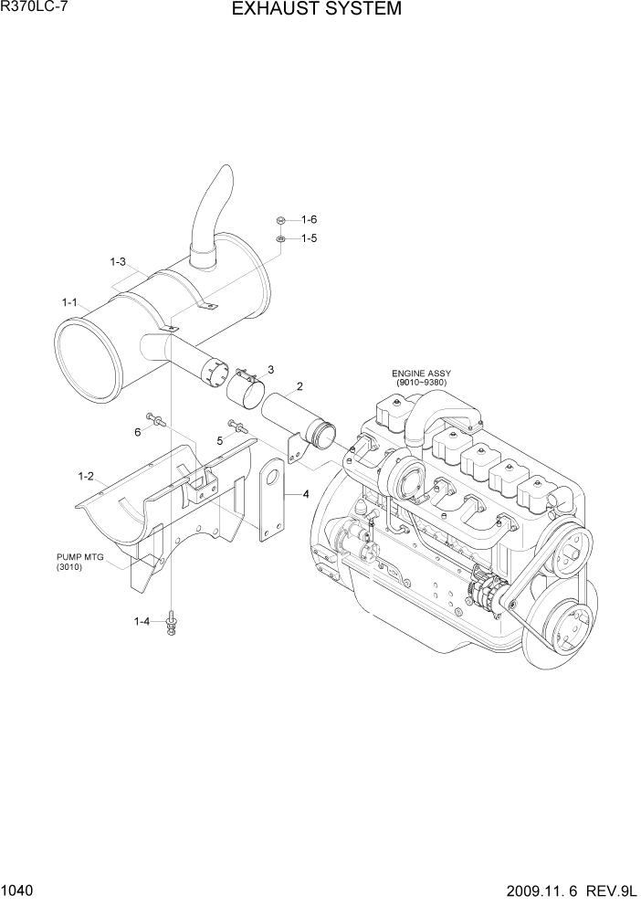 Схема запчастей Hyundai R370LC7 - PAGE 1040 EXHAUST SYSTEM СИСТЕМА ДВИГАТЕЛЯ