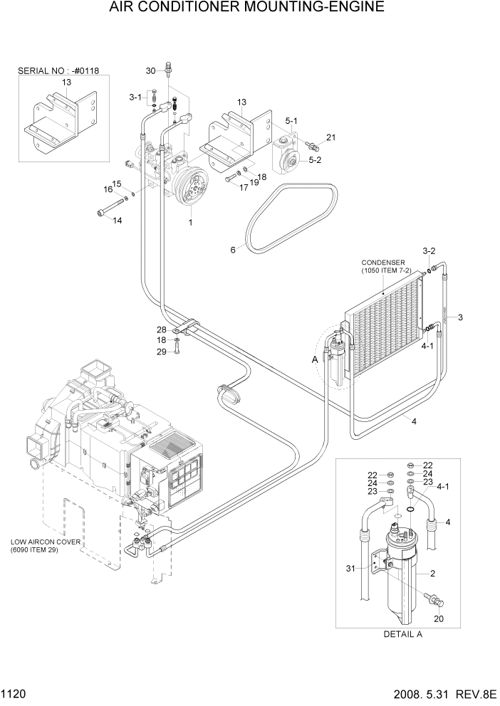 Схема запчастей Hyundai R370LC7 - PAGE 1120 AIR CONDITIONER MOUNTING-ENGINE СИСТЕМА ДВИГАТЕЛЯ