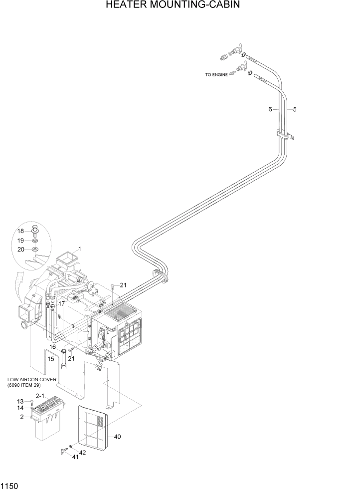 Схема запчастей Hyundai R370LC7 - PAGE 1150 HEATER MOUNTING-CABIN СИСТЕМА ДВИГАТЕЛЯ