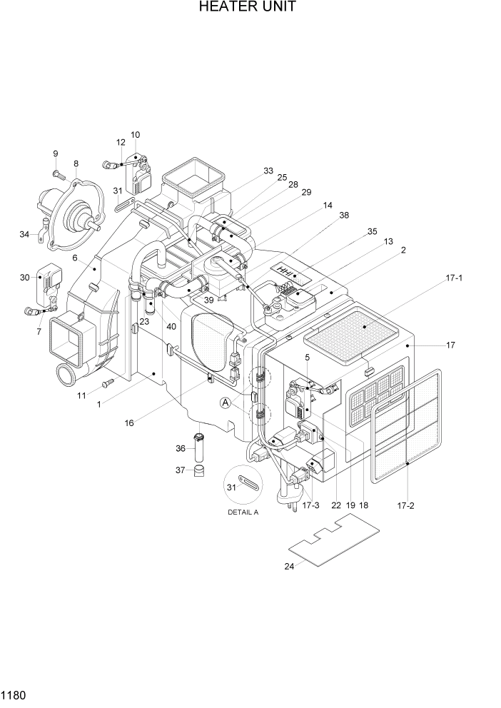 Схема запчастей Hyundai R370LC7 - PAGE 1180 HEATER UNIT СИСТЕМА ДВИГАТЕЛЯ