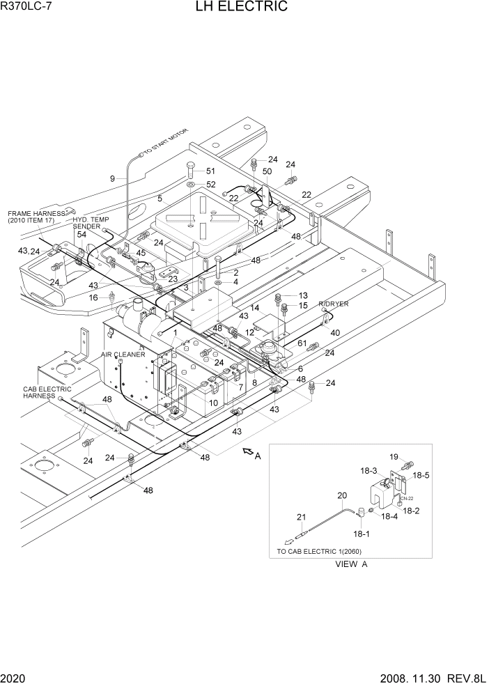 Схема запчастей Hyundai R370LC7 - PAGE 2020 LH ELECTRIC ЭЛЕКТРИЧЕСКАЯ СИСТЕМА