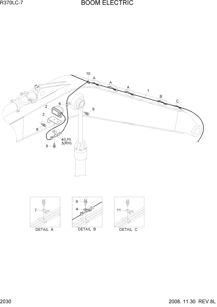 Схема запчастей Hyundai R370LC7 - PAGE 2030 BOOM ELECTRIC ЭЛЕКТРИЧЕСКАЯ СИСТЕМА