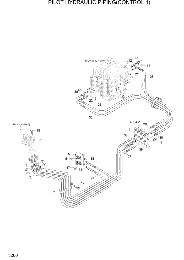 Схема запчастей Hyundai R370LC7 - PAGE 3200 PILOT HYDRAULIC PIPING(CONTROL 1) ГИДРАВЛИЧЕСКАЯ СИСТЕМА