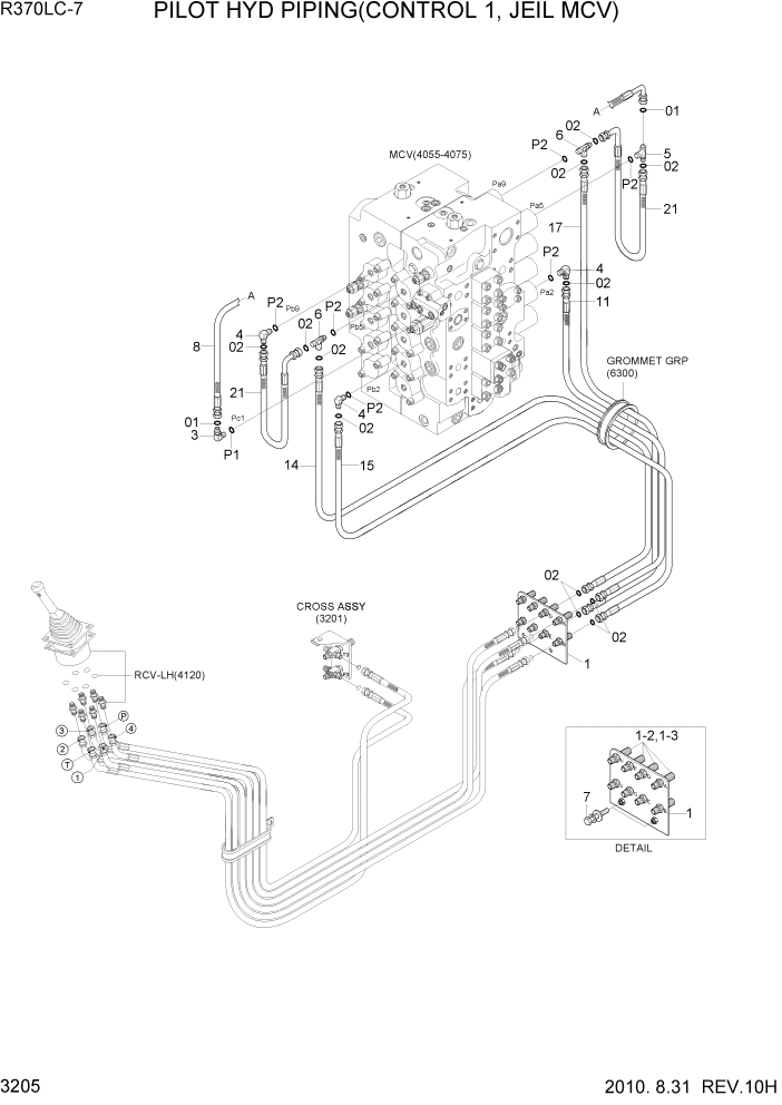 Схема запчастей Hyundai R370LC7 - PAGE 3205 PILOT HYD PIPING(CONTROL 1, JEIL MCV) ГИДРАВЛИЧЕСКАЯ СИСТЕМА