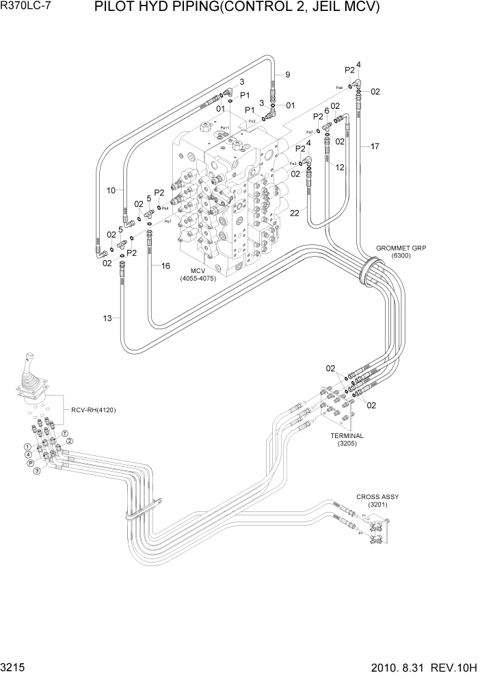 Схема запчастей Hyundai R370LC7 - PAGE 3215 PILOT HYD PIPING(CONTROL 2, JEIL MCV) ГИДРАВЛИЧЕСКАЯ СИСТЕМА