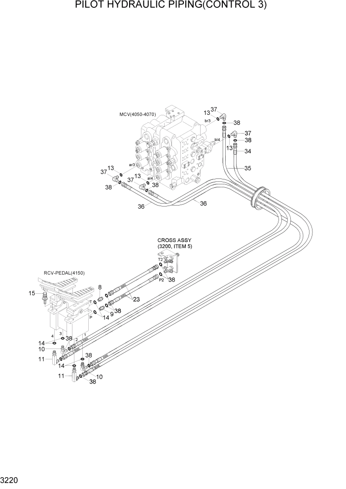 Схема запчастей Hyundai R370LC7 - PAGE 3220 PILOT HYDRAULIC PIPING(CONTROL 3) ГИДРАВЛИЧЕСКАЯ СИСТЕМА