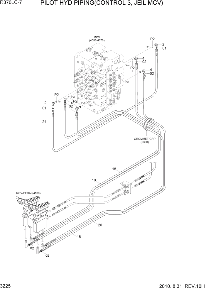 Схема запчастей Hyundai R370LC7 - PAGE 3225 PILOT HYD PIPING(CONTROL 3, JEIL MCV) ГИДРАВЛИЧЕСКАЯ СИСТЕМА