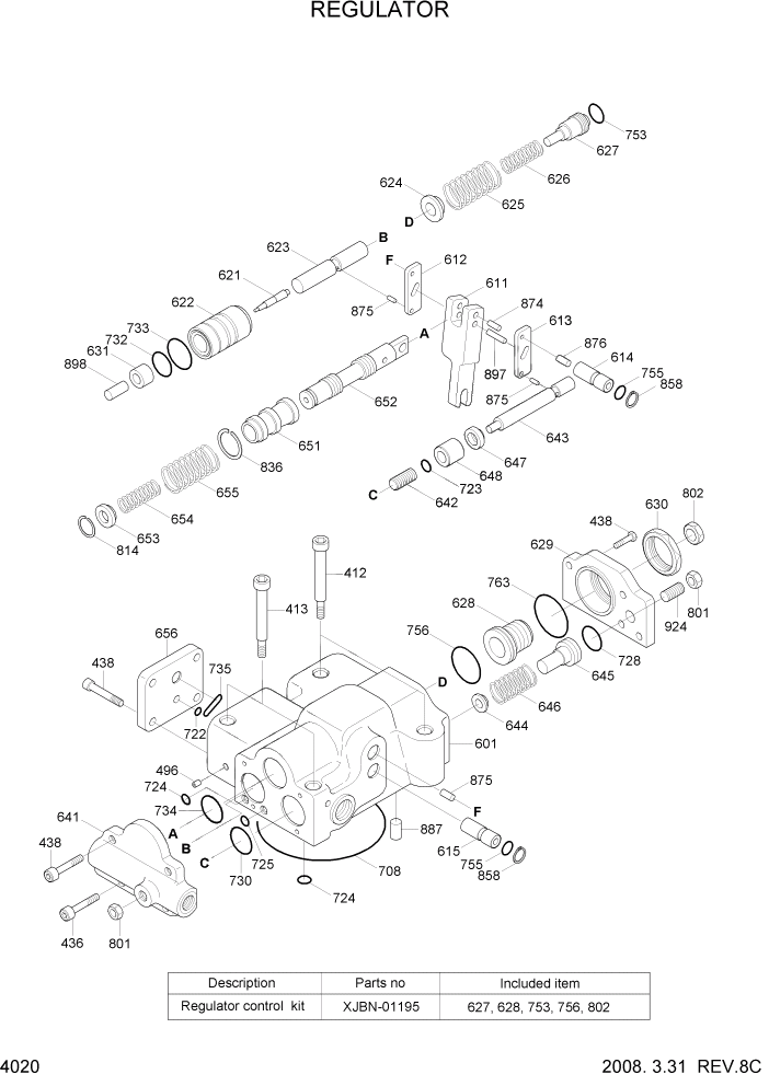 Схема запчастей Hyundai R370LC7 - PAGE 4020 REGULATOR ГИДРАВЛИЧЕСКИЕ КОМПОНЕНТЫ