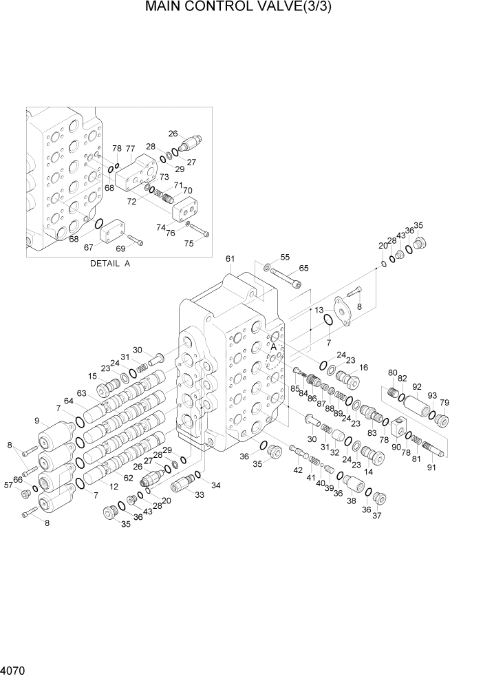 Схема запчастей Hyundai R370LC7 - PAGE 4070 MAIN CONTROL VALVE(3/3) ГИДРАВЛИЧЕСКИЕ КОМПОНЕНТЫ