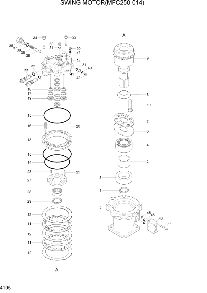 Схема запчастей Hyundai R370LC7 - PAGE 4105 SWING MOTOR(MFC250-014) ГИДРАВЛИЧЕСКИЕ КОМПОНЕНТЫ