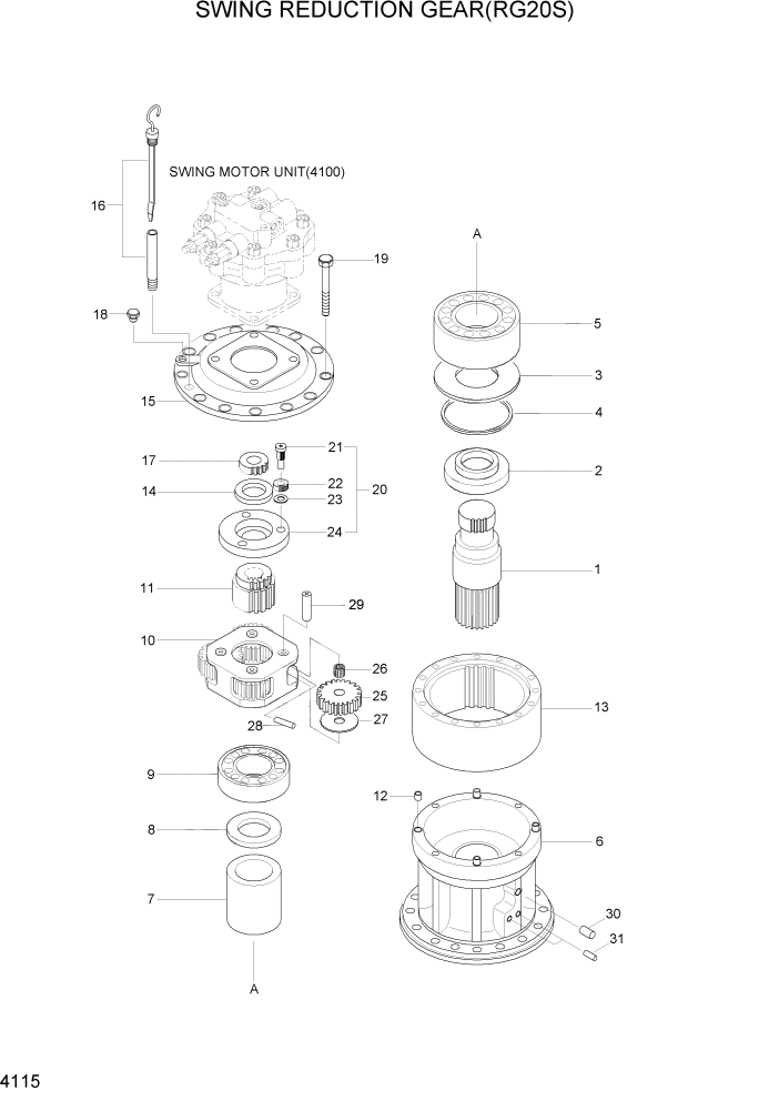 Схема запчастей Hyundai R370LC7 - PAGE 4115 SWING REDUCTION GEAR(RG20S) ГИДРАВЛИЧЕСКИЕ КОМПОНЕНТЫ