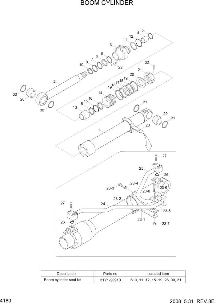 Схема запчастей Hyundai R370LC7 - PAGE 4180 BOOM CYLINDER ГИДРАВЛИЧЕСКИЕ КОМПОНЕНТЫ