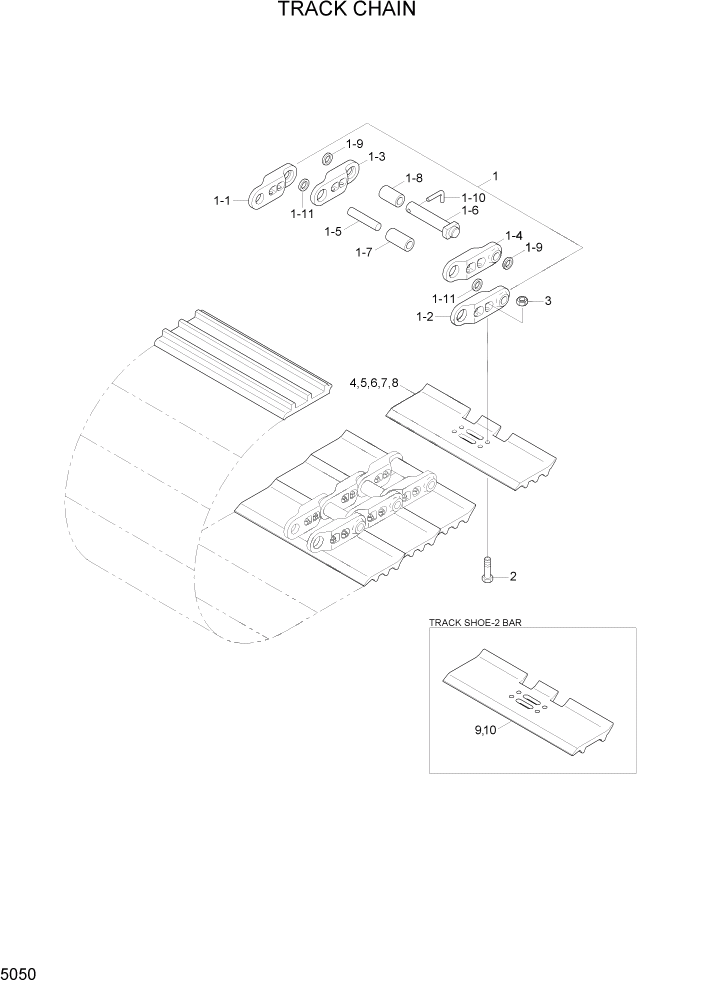 Схема запчастей Hyundai R370LC7 - PAGE 5050 TRACK CHAIN ХОДОВАЯ ЧАСТЬ