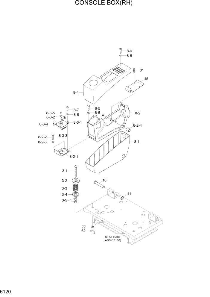 Схема запчастей Hyundai R370LC7 - PAGE 6120 CONSOLE BOX(RH) СТРУКТУРА