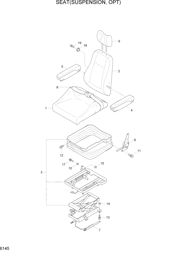 Схема запчастей Hyundai R370LC7 - PAGE 6145 SEAT(SUSPENSION, OPT) СТРУКТУРА