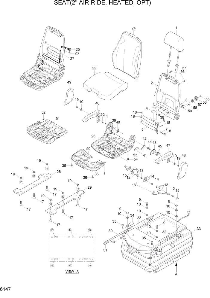 Схема запчастей Hyundai R370LC7 - PAGE 6147 SEAT(2"AIR RIDE, HEATED, OPT) СТРУКТУРА