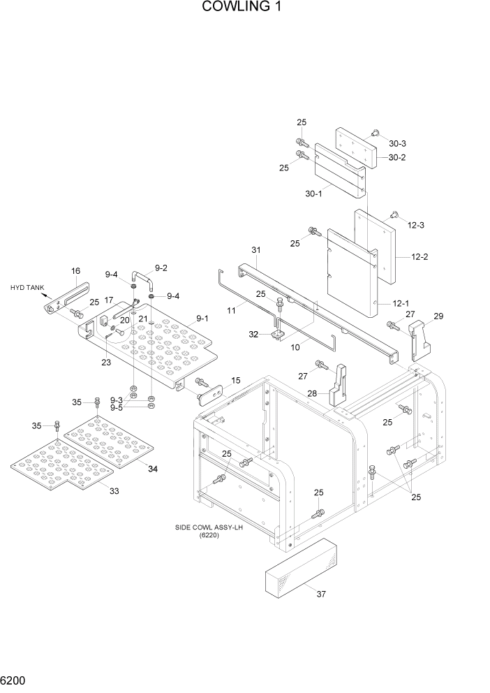 Схема запчастей Hyundai R370LC7 - PAGE 6200 COWLING 1 СТРУКТУРА