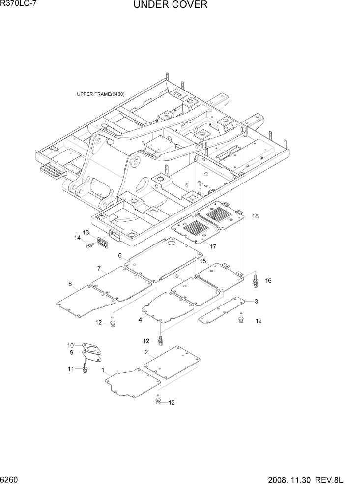 Схема запчастей Hyundai R370LC7 - PAGE 6260 UNDER COVER СТРУКТУРА