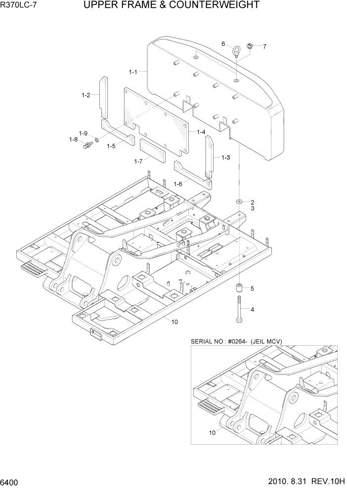 Схема запчастей Hyundai R370LC7 - PAGE 6400 UPPER FRAME & COUNTERWEIGHT СТРУКТУРА