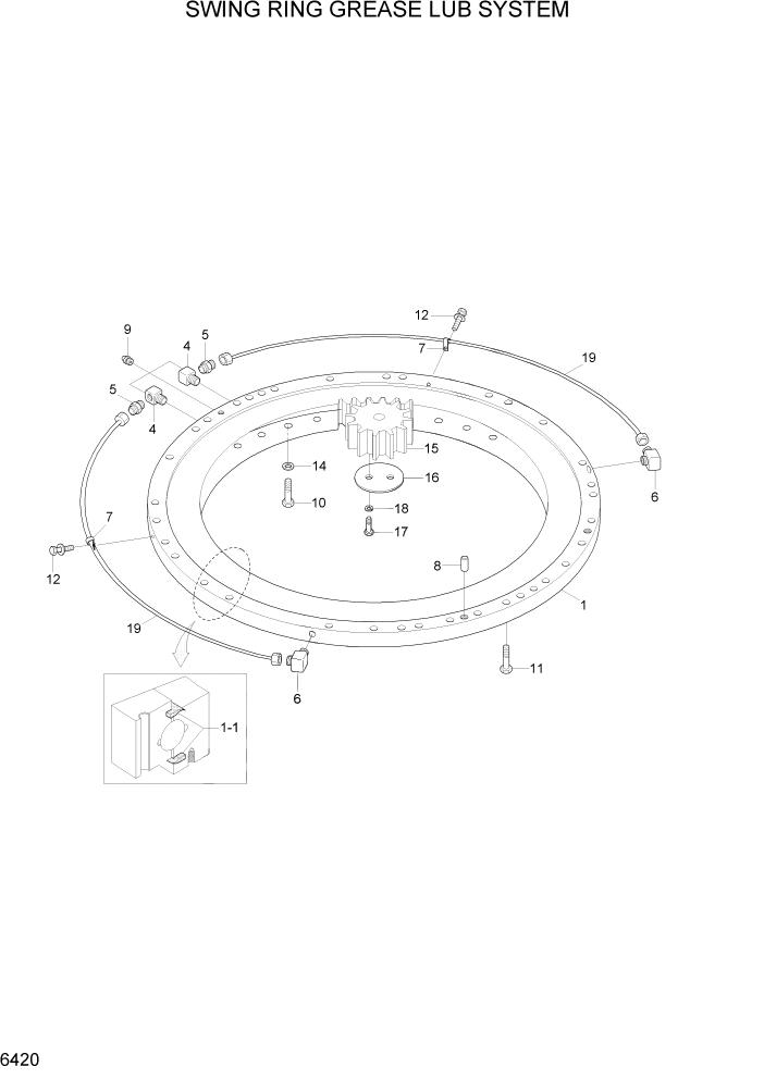 Схема запчастей Hyundai R370LC7 - PAGE 6420 SWING RING GREASE LUB SYSTEM СТРУКТУРА