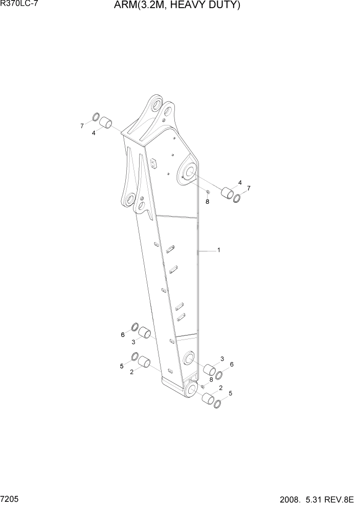 Схема запчастей Hyundai R370LC7 - PAGE 7205 ARM(3.2M, HEAVY DUTY) РАБОЧЕЕ ОБОРУДОВАНИЕ