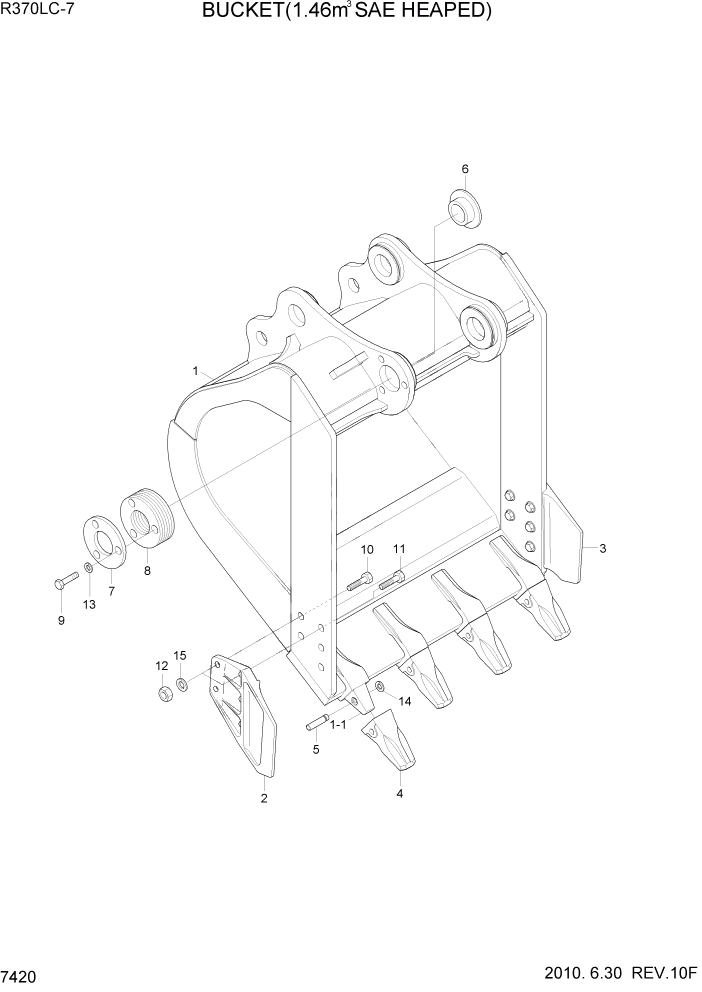 Схема запчастей Hyundai R370LC7 - PAGE 7420 BUCKET(1.46M3 SAE HEAPED, S/LONG) РАБОЧЕЕ ОБОРУДОВАНИЕ