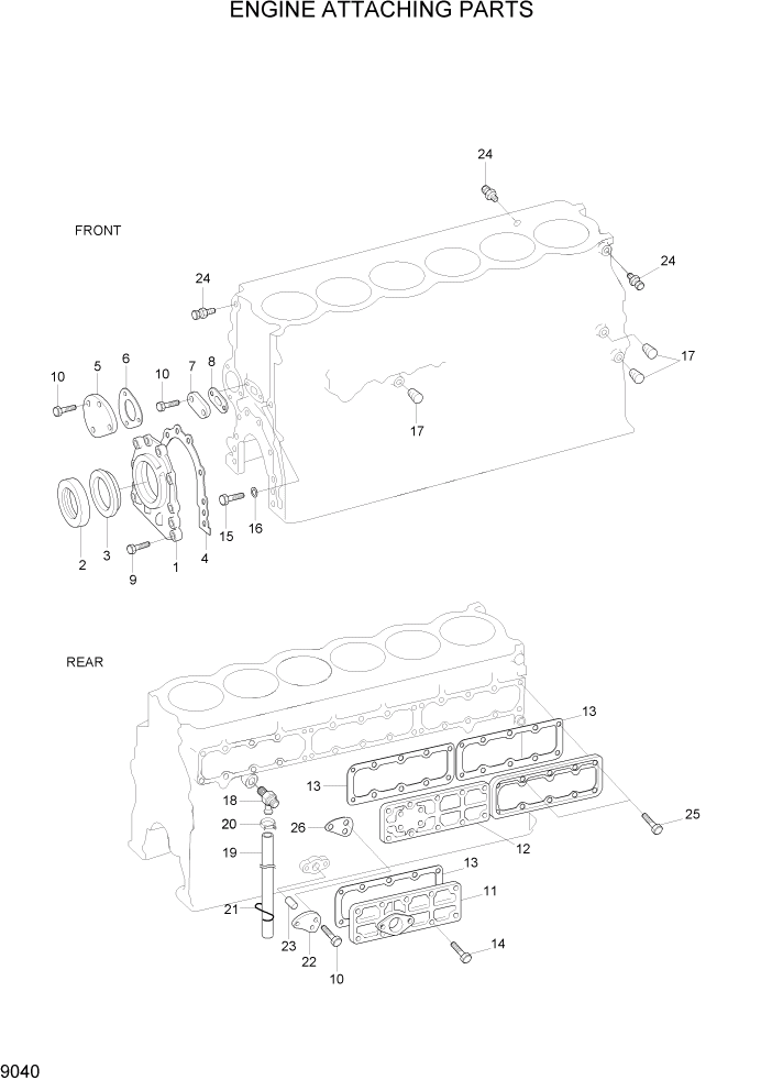 Схема запчастей Hyundai R370LC7 - PAGE 9040 ENGINE ATTACHING PARTS ДВИГАТЕЛЬ БАЗА