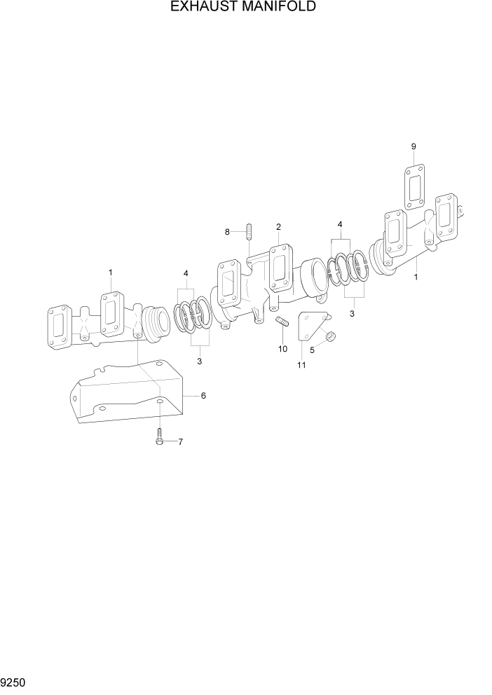 Схема запчастей Hyundai R370LC7 - PAGE 9250 EXHAUST MANIFOLD ДВИГАТЕЛЬ БАЗА