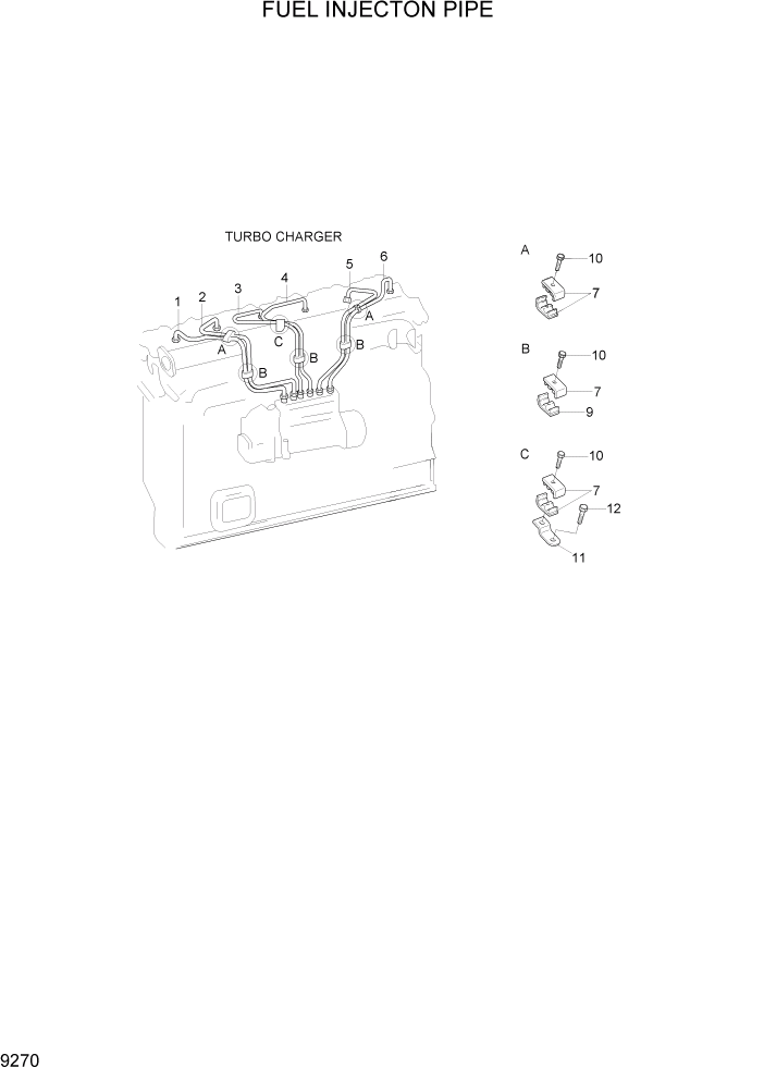 Схема запчастей Hyundai R370LC7 - PAGE 9270 FUEL INJECTION PIPE ДВИГАТЕЛЬ БАЗА