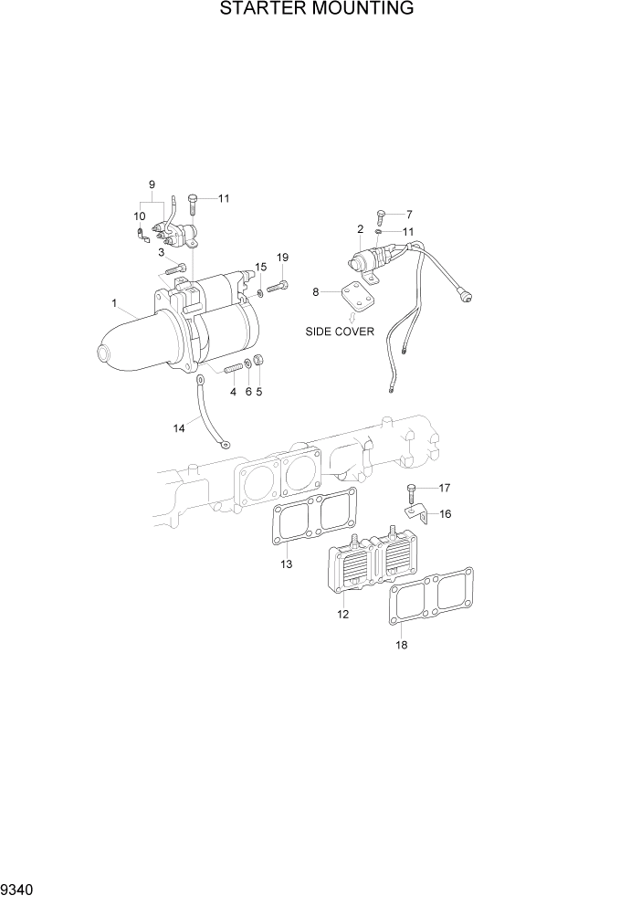 Схема запчастей Hyundai R370LC7 - PAGE 9340 STARTER MOUNTING ДВИГАТЕЛЬ БАЗА