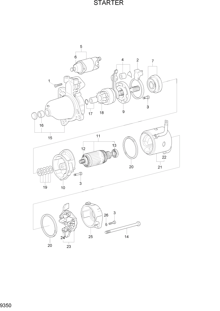 Схема запчастей Hyundai R370LC7 - PAGE 9350 STARTER ДВИГАТЕЛЬ БАЗА