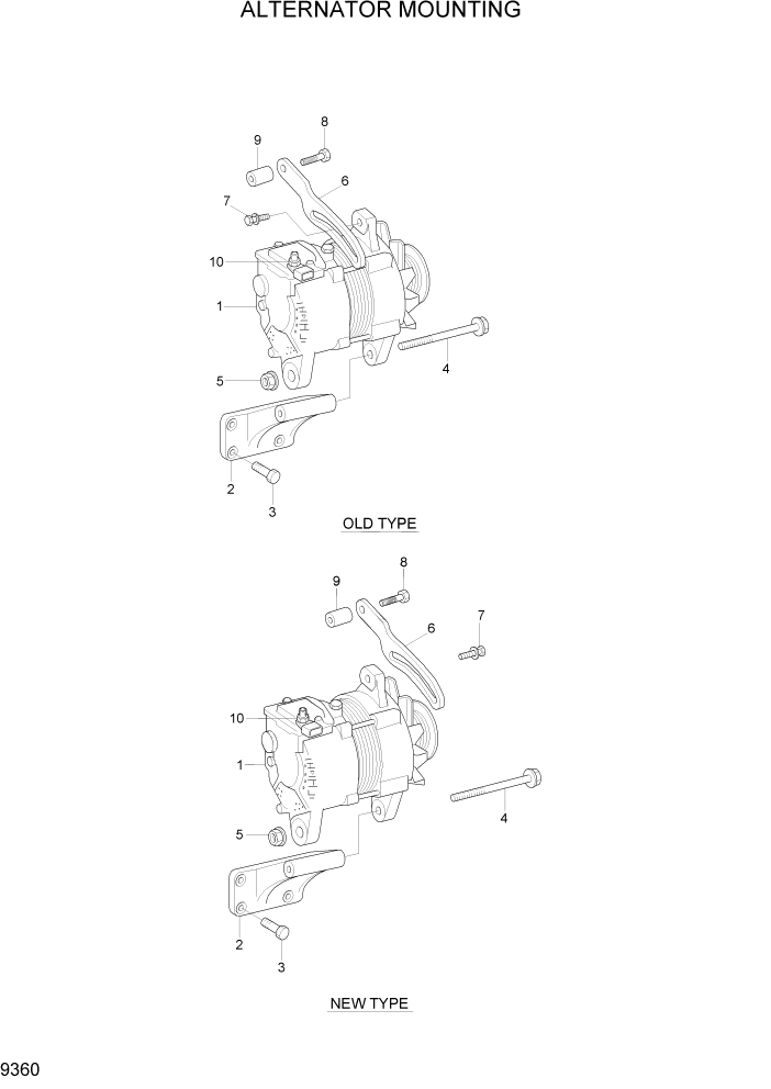 Схема запчастей Hyundai R370LC7 - PAGE 9360 ALTERNATOR MOUNTING ДВИГАТЕЛЬ БАЗА