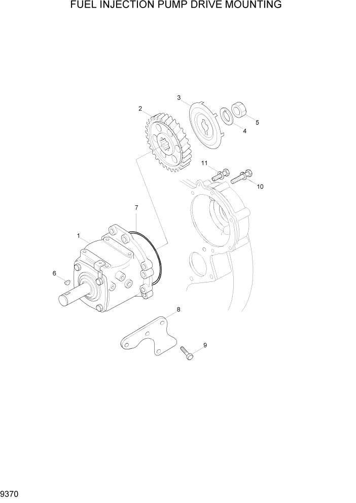 Схема запчастей Hyundai R370LC7 - PAGE 9370 INJECTION PUMP DRIVE MOUNTING ДВИГАТЕЛЬ БАЗА