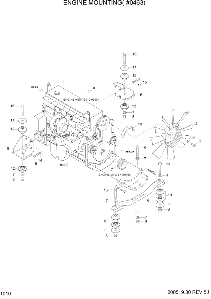 Схема запчастей Hyundai R450LC7 - PAGE 1010 ENGINE MOUNTING(-#0463) СИСТЕМА ДВИГАТЕЛЯ