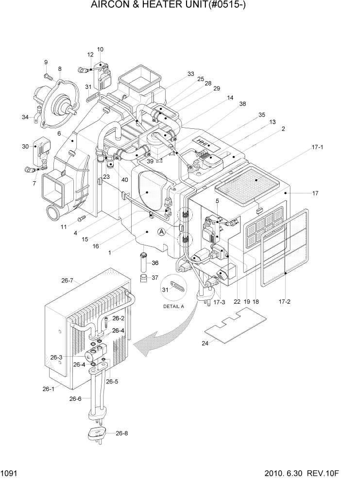 Схема запчастей Hyundai R450LC7 - PAGE 1091 AIRCON & HEATER UNIT(#0515-) СИСТЕМА ДВИГАТЕЛЯ