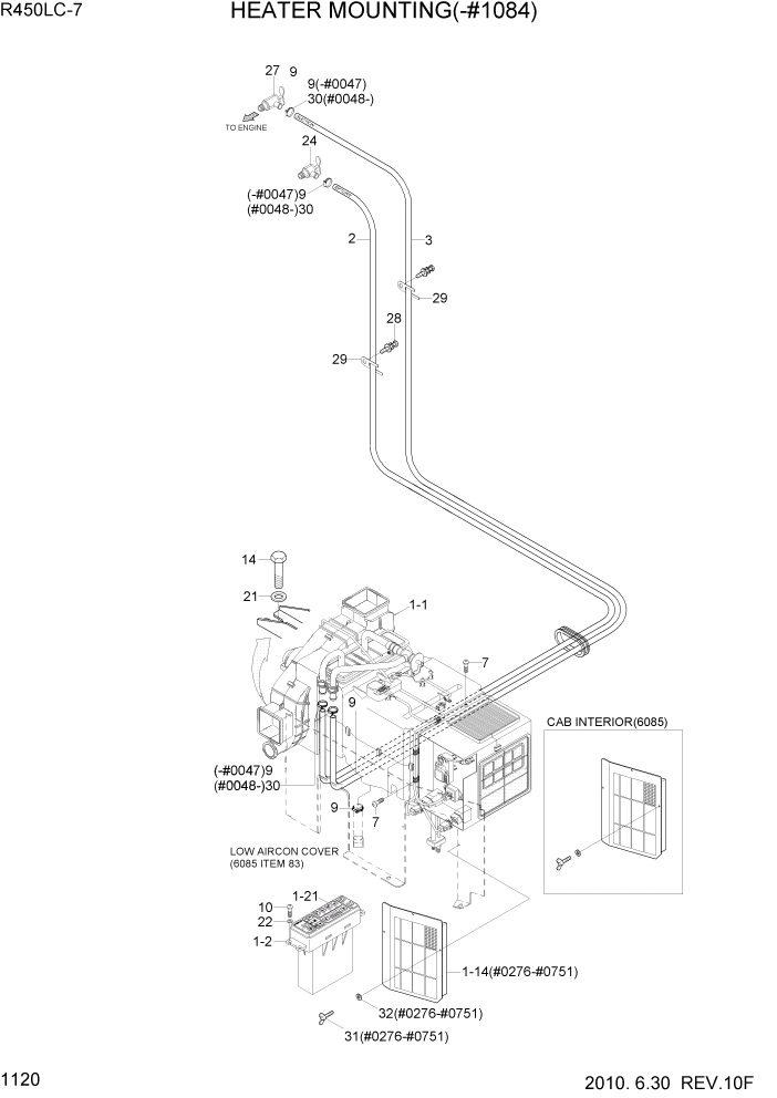 Схема запчастей Hyundai R450LC7 - PAGE 1120 HEATER MOUNTING(-#1028) СИСТЕМА ДВИГАТЕЛЯ