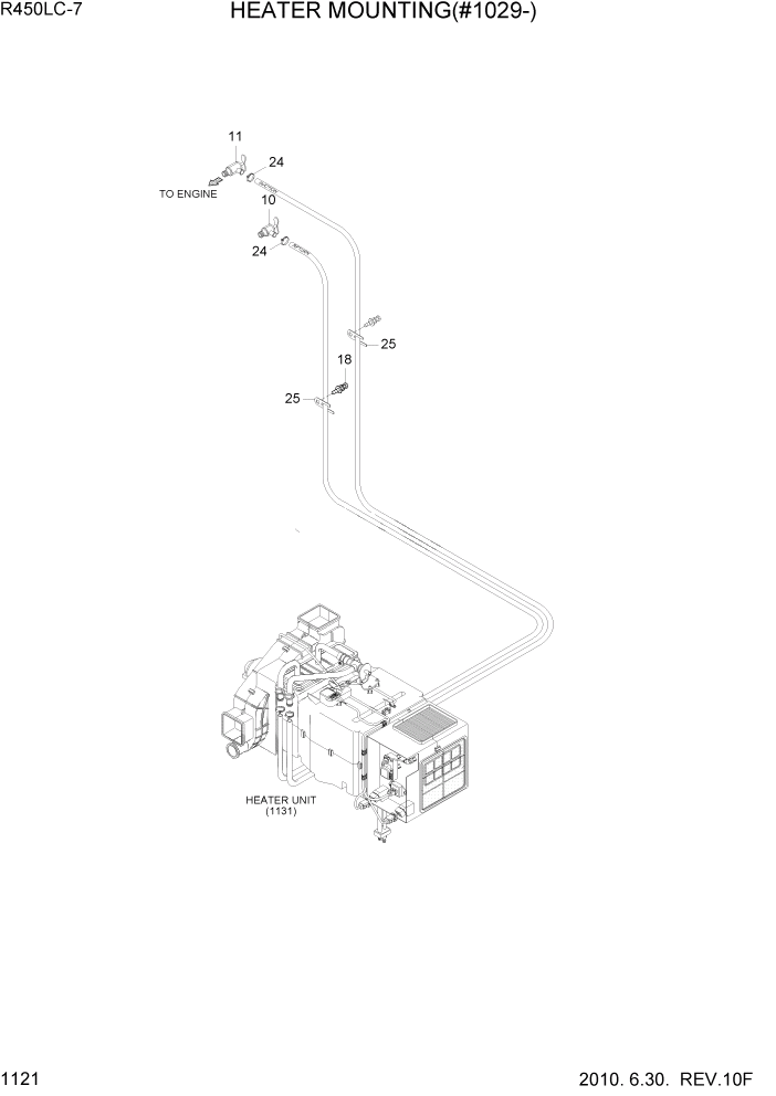 Схема запчастей Hyundai R450LC7 - PAGE 1121 HEATER MOUNTING(#1029-) СИСТЕМА ДВИГАТЕЛЯ