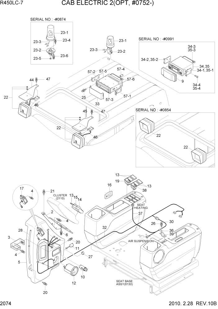 Схема запчастей Hyundai R450LC7 - PAGE 2074 CAB ELECTRIC 2(OPT, #0752-) ЭЛЕКТРИЧЕСКАЯ СИСТЕМА