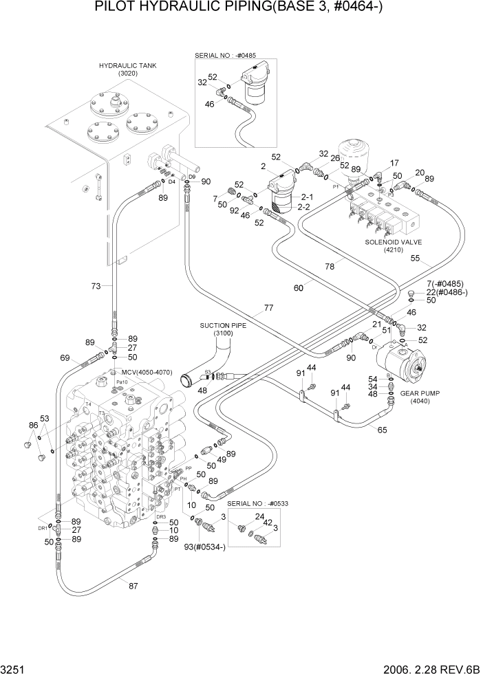 Схема запчастей Hyundai R450LC7 - PAGE 3251 PILOT HYDRAULIC PIPING(BASE 3, #0464-) ГИДРАВЛИЧЕСКАЯ СИСТЕМА