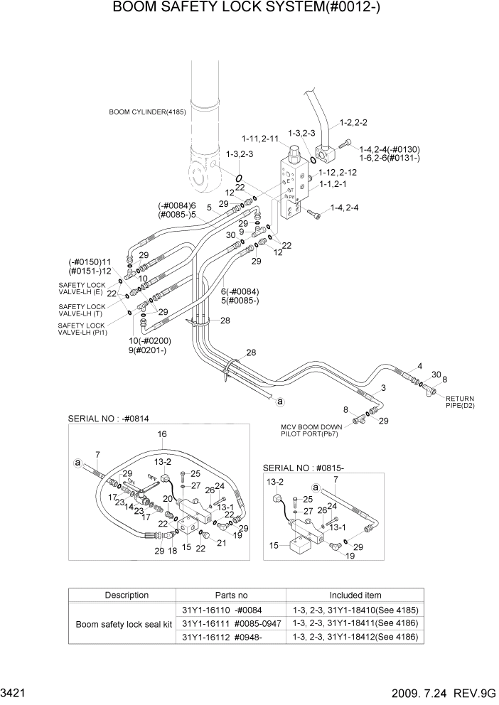 Схема запчастей Hyundai R450LC7 - PAGE 3421 BOOM SAFETY LOCK SYSTEM(#0012-) ГИДРАВЛИЧЕСКАЯ СИСТЕМА