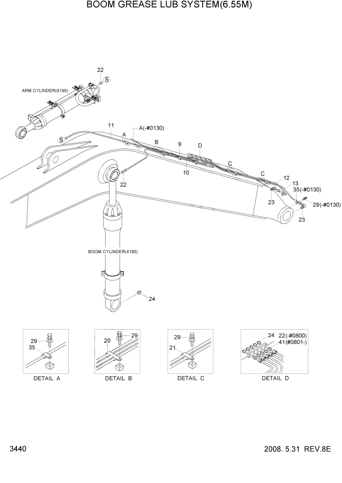 Схема запчастей Hyundai R450LC7 - PAGE 3440 BOOM GREASE LUB SYSTEM(6.55M) ГИДРАВЛИЧЕСКАЯ СИСТЕМА