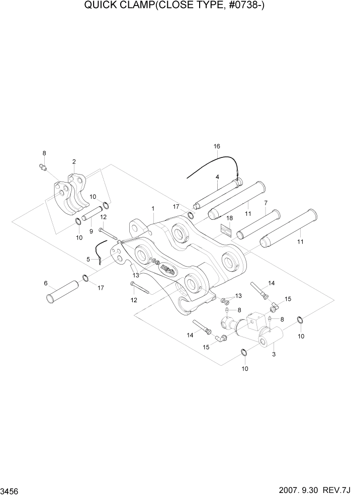 Схема запчастей Hyundai R450LC7 - PAGE 3456 QUICK CLAMP(CLOSE TYPE, #0738-) ГИДРАВЛИЧЕСКАЯ СИСТЕМА