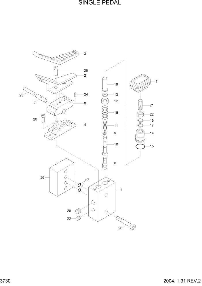 Схема запчастей Hyundai R450LC7 - PAGE 3730 SINGLE PEDAL ГИДРАВЛИЧЕСКАЯ СИСТЕМА