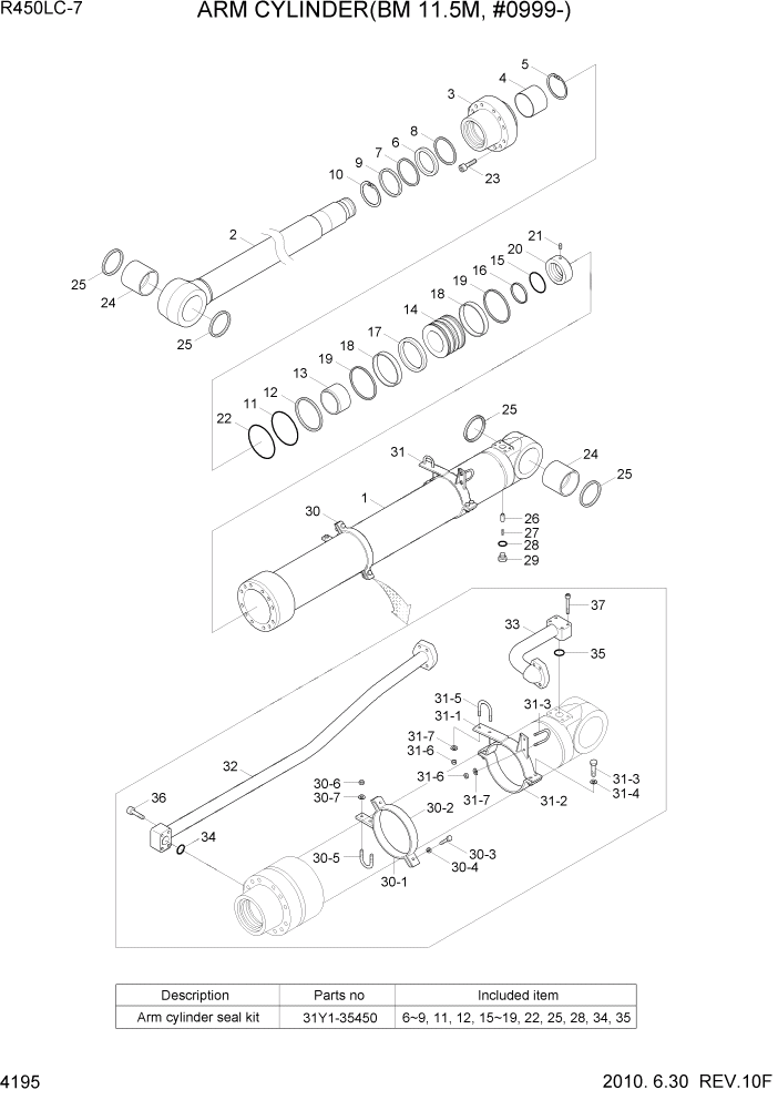 Схема запчастей Hyundai R450LC7 - PAGE 4195 ARM CYLINDER(BM 11.5M, #0999-) ГИДРАВЛИЧЕСКИЕ КОМПОНЕНТЫ