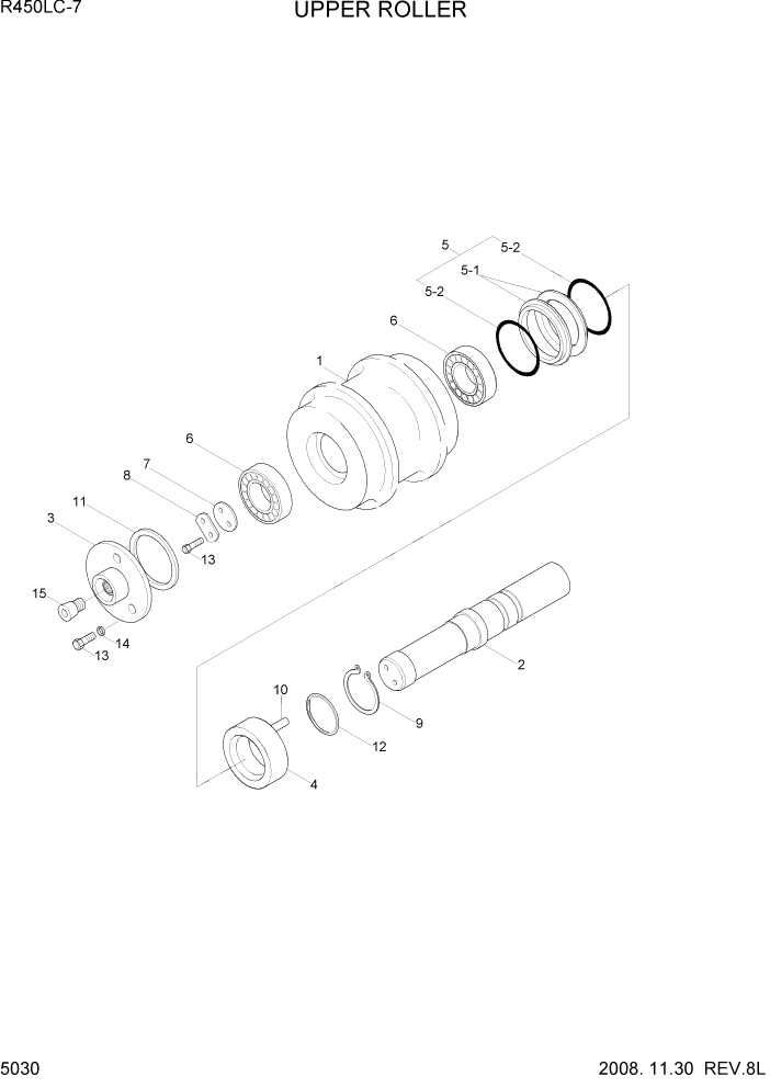 Схема запчастей Hyundai R450LC7 - PAGE 5030 UPPER ROLLER ХОДОВАЯ ЧАСТЬ