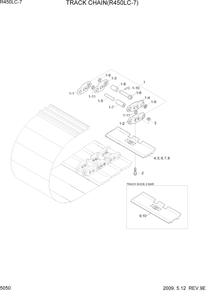 Схема запчастей Hyundai R450LC7 - PAGE 5050 TRACK CHAIN(R450LC-7) ХОДОВАЯ ЧАСТЬ