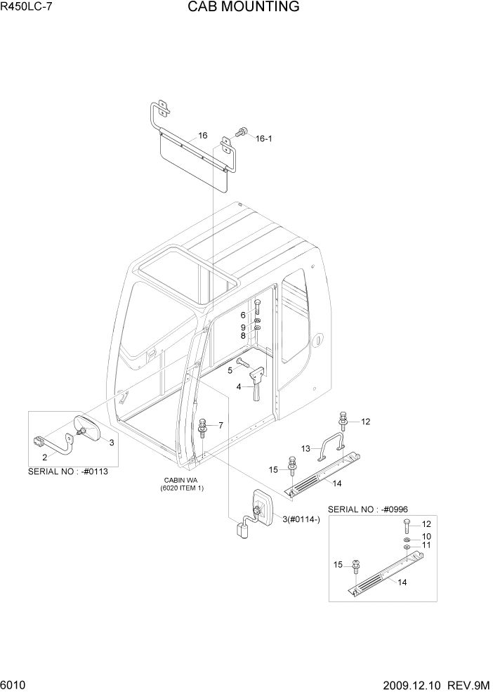 Схема запчастей Hyundai R450LC7 - PAGE 6010 CAB MOUNTING СТРУКТУРА