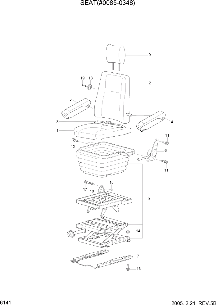 Схема запчастей Hyundai R450LC7 - PAGE 6141 SEAT(#0085-0348) СТРУКТУРА