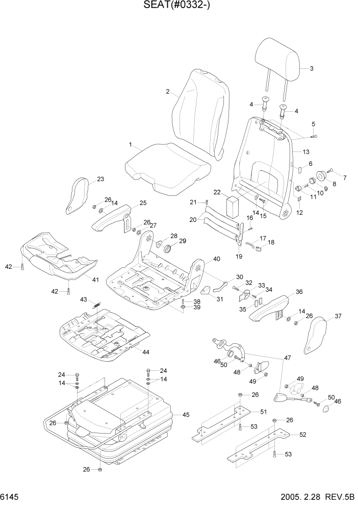 Схема запчастей Hyundai R450LC7 - PAGE 6145 SEAT(#0332-) СТРУКТУРА